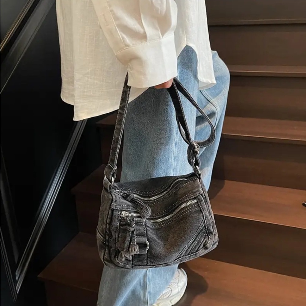 Stylish Black Denim Small Women's Crossbody Bag